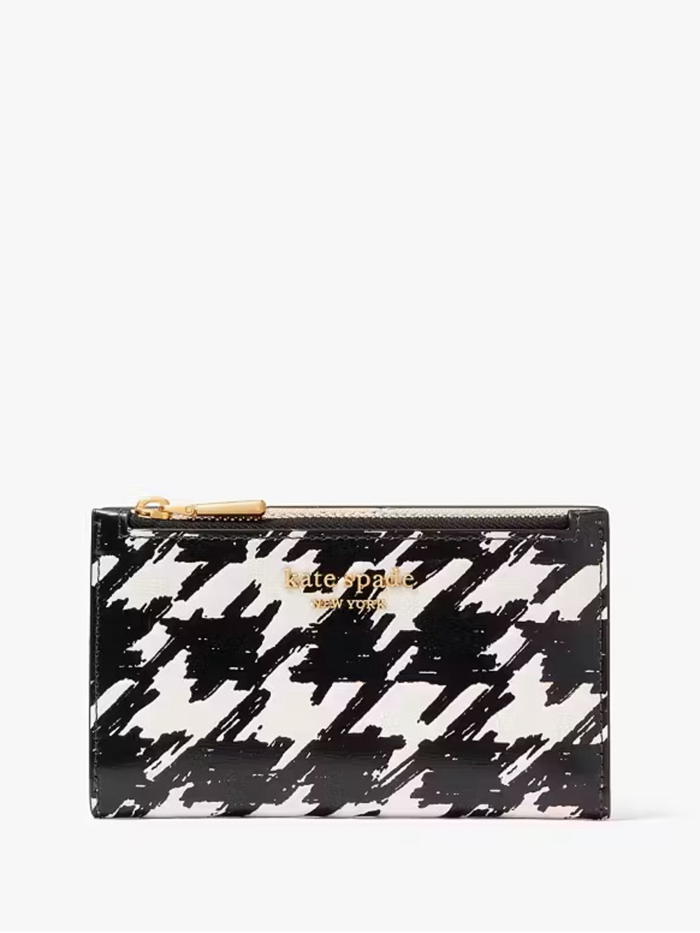 kate spade Morgan Painterly Houndstooth Small Slim Bifold Wallet with gift wrap